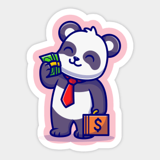 Cute Panda Employee With Salary Cartoon Sticker